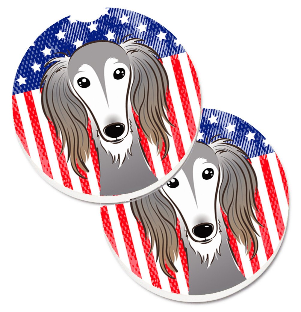 American Flag and Saluki Car Coasters – Set of 2 - Absorbent Stone with Fun & Functional Artwork BB2159CARC