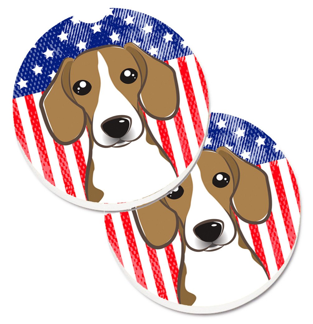American Flag and Beagle Car Coasters – Set of 2 - Absorbent Stone with Fun & Functional Artwork BB2169CARC