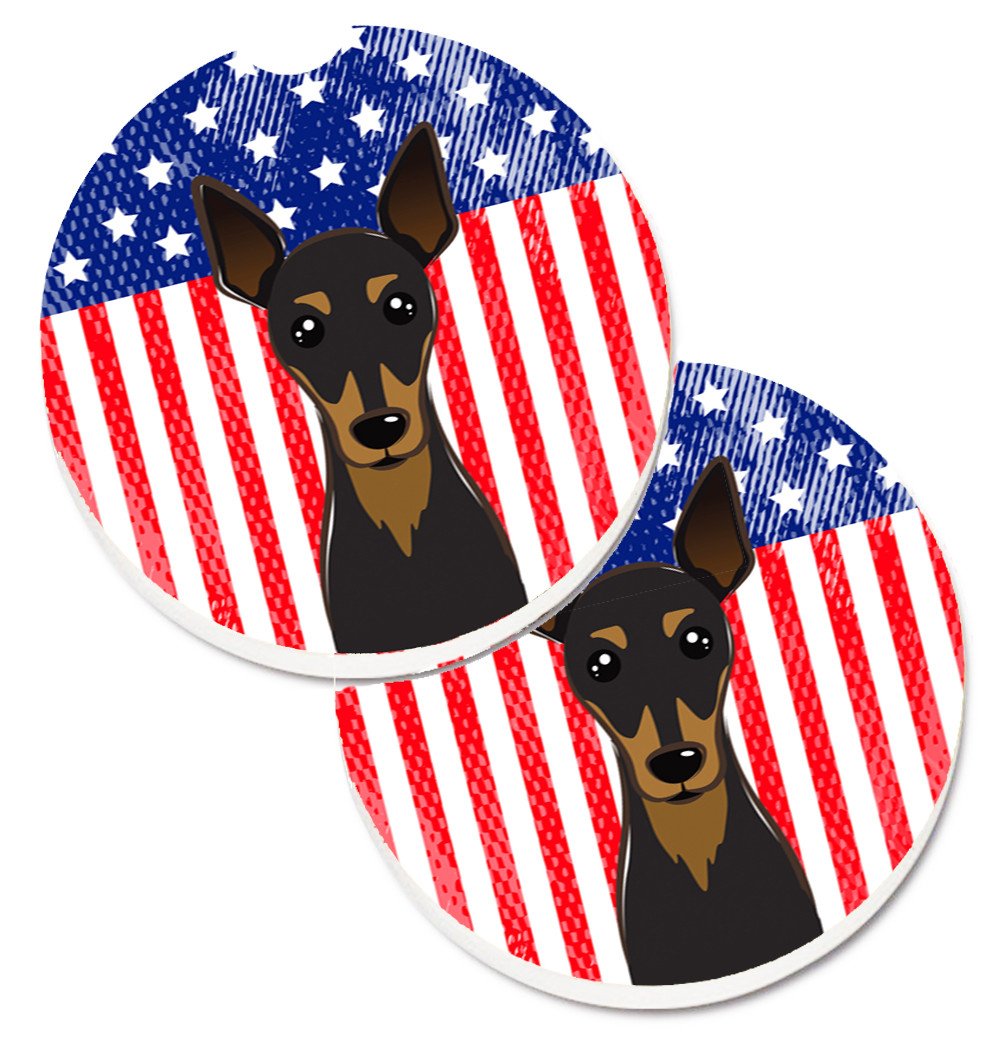 American Flag and Min Pin Car Coasters – Set of 2 - Absorbent Stone with Fun & Functional Artwork BB2170CARC