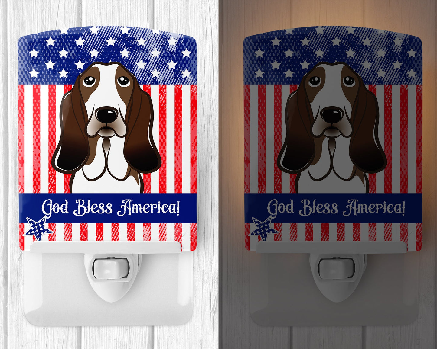 American Flag and Basset Hound Ceramic Night Light BB2173CNL