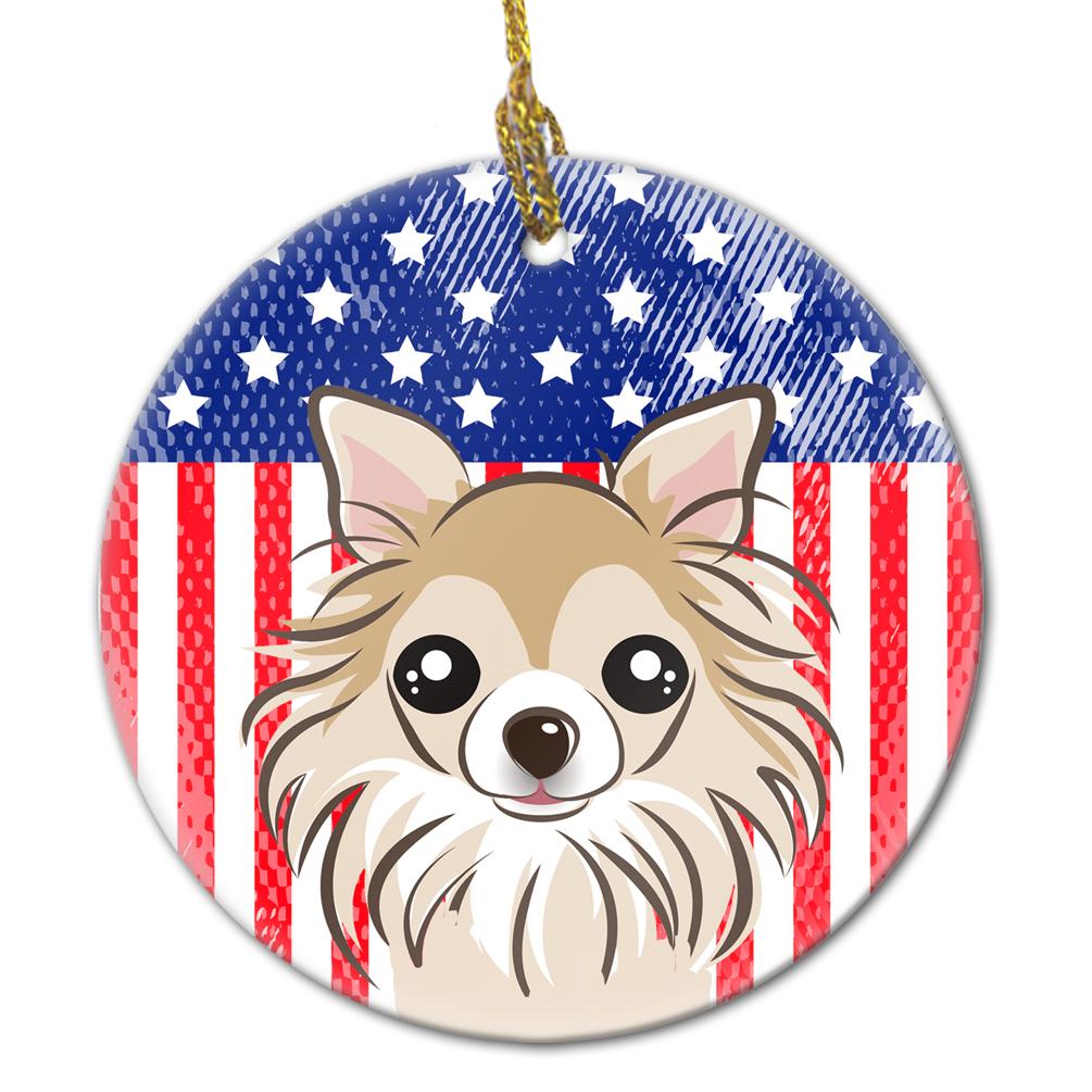 American Flag and Chihuahua Ceramic Ornament