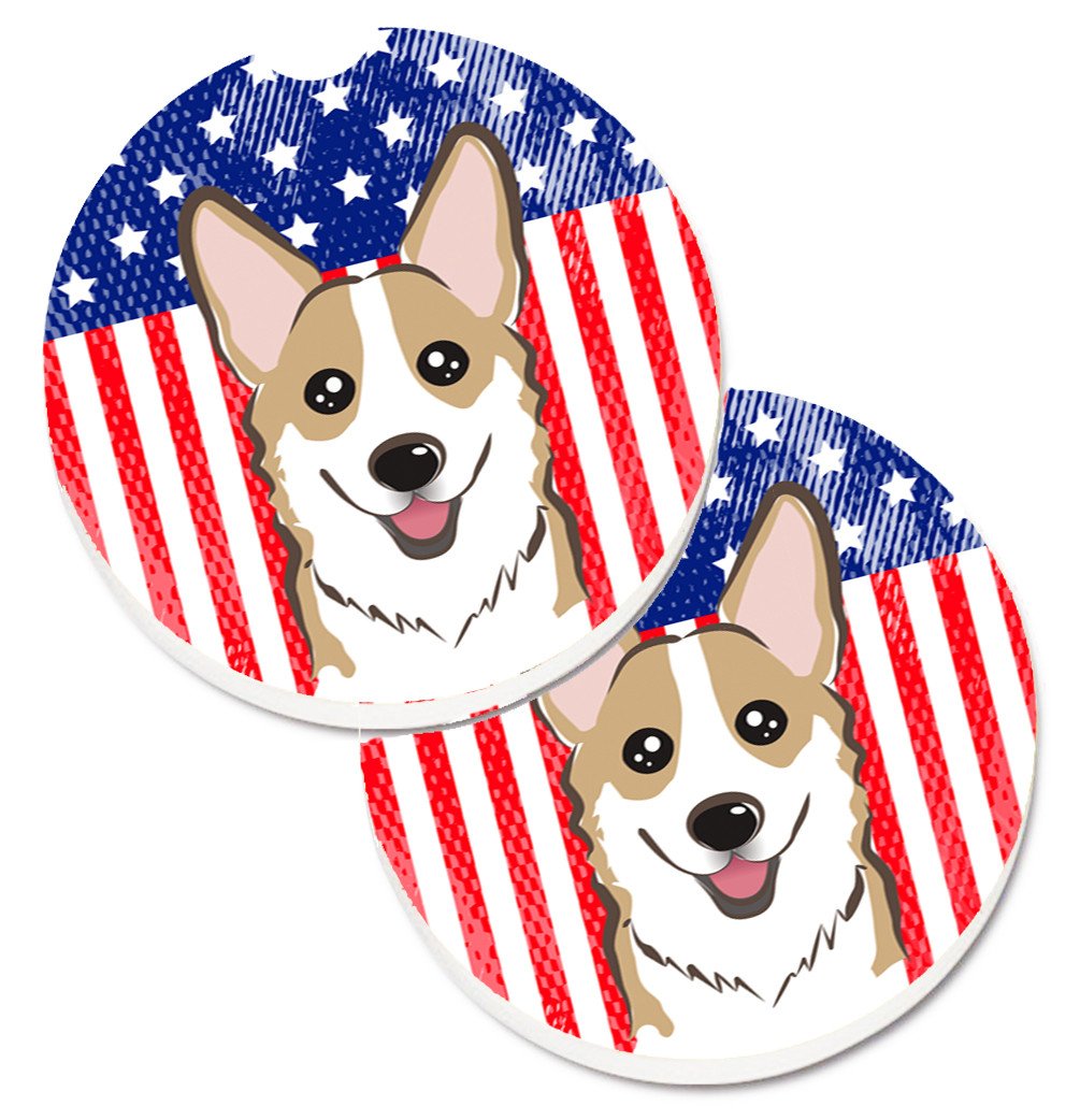 American Flag and Sable Corgi Car Coasters – Set of 2 - Absorbent Stone with Fun & Functional Artwork BB2183CARC