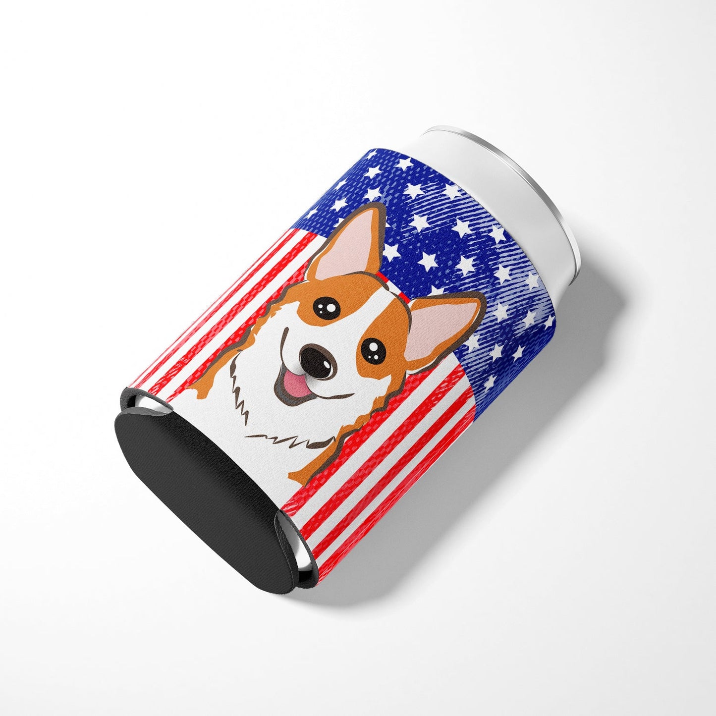 American Flag and Red Corgi Can or Bottle Hugger BB2184CC