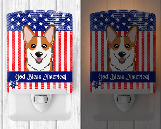 American Flag and Red Corgi Ceramic Night Light BB2184CNL