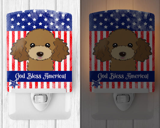 American Flag and Chocolate Brown Poodle Ceramic Night Light BB2186CNL