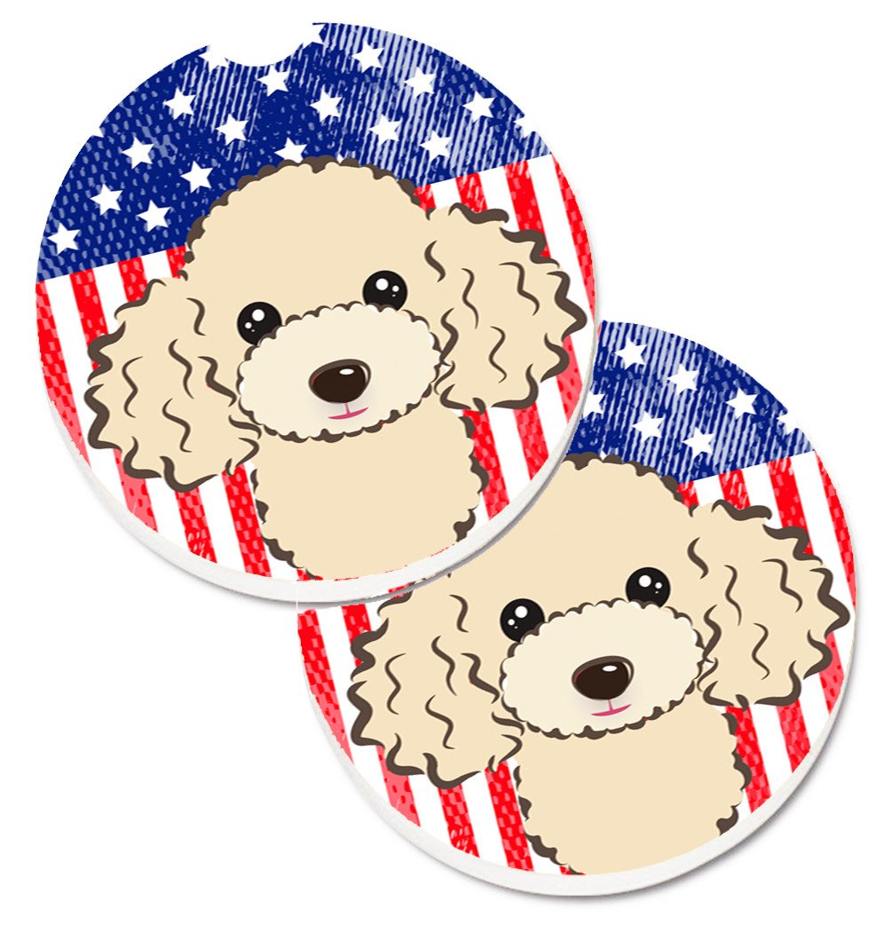 American Flag and Buff Poodle Car Coasters – Set of 2 - Absorbent Stone with Fun & Functional Artwork BB2188CARC