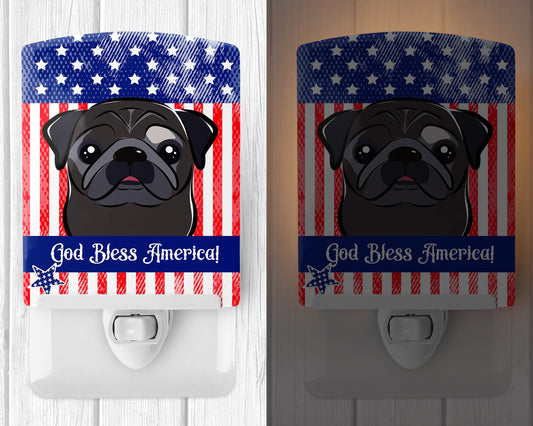 American Flag and Black Pug Ceramic Night Light BB2193CNL