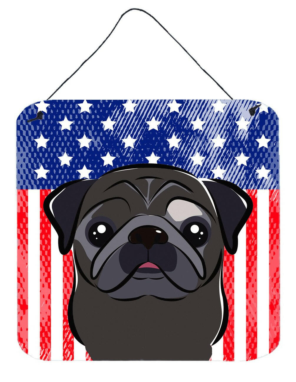 American Flag and Black Pug Wall or Door Hanging Prints BB2193DS66