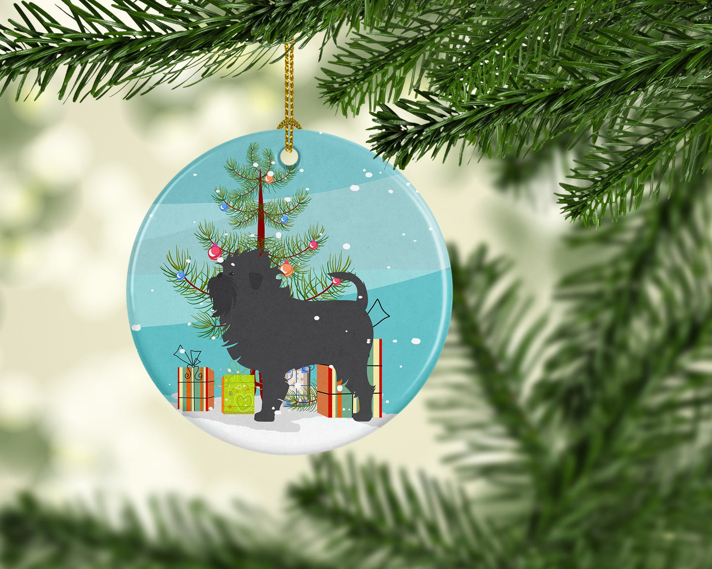 Affenpinscher Merry Christmas Tree Ornament - Round Ceramic Ornament – Artist-Designed Keepsake Decoration BB2966CO1