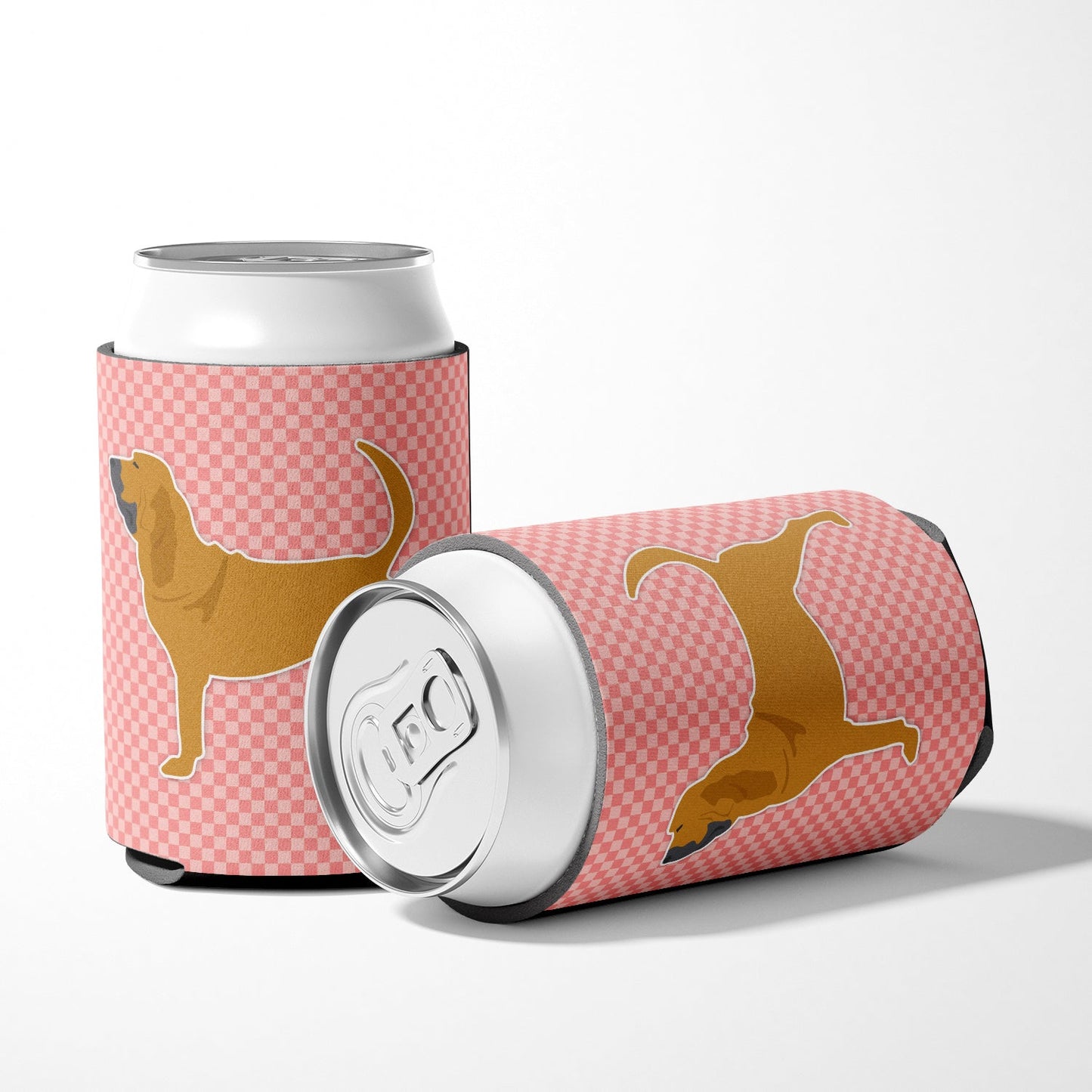Bloodhound Checkerboard Pink Can or Bottle Hugger BB3584CC
