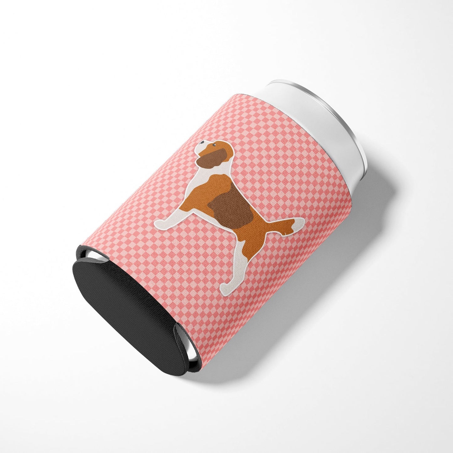Beagle Checkerboard Pink Can or Bottle Hugger BB3610CC