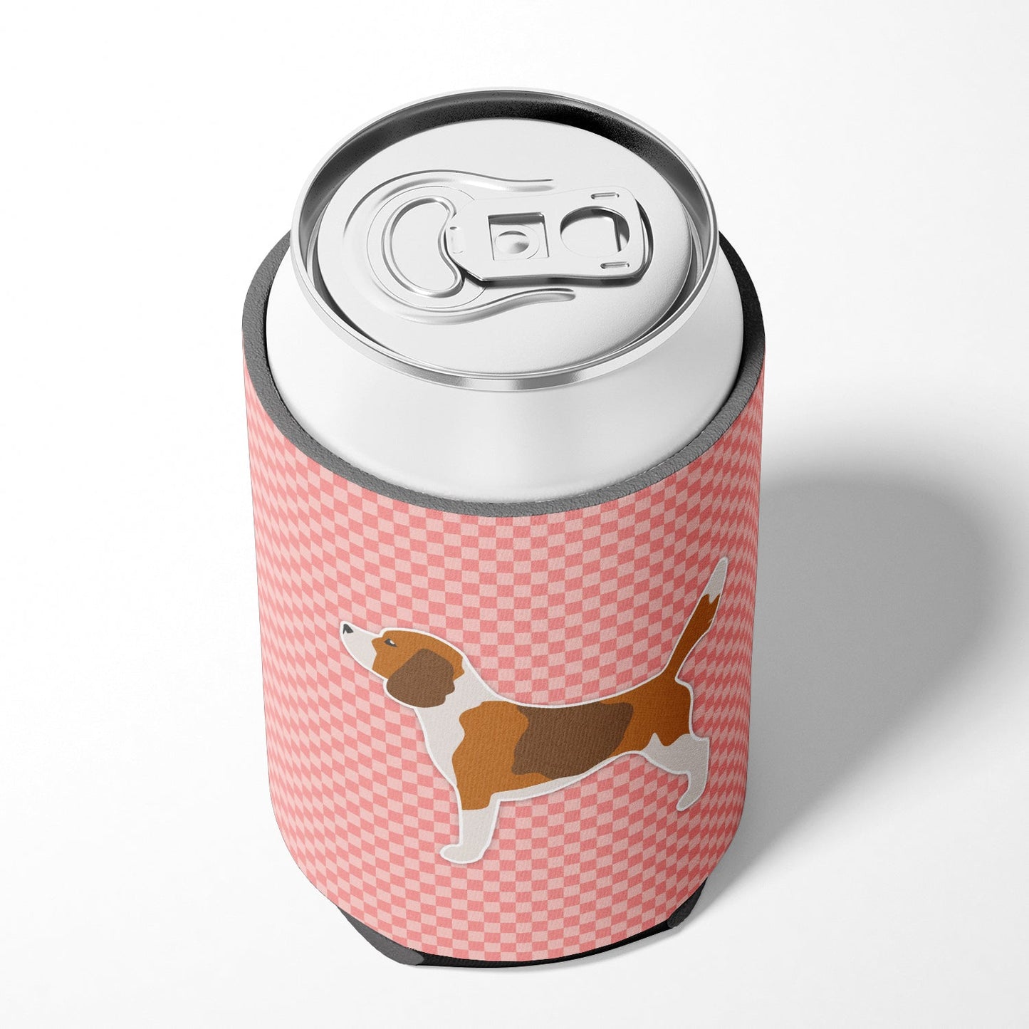 Beagle Checkerboard Pink Can or Bottle Hugger BB3610CC
