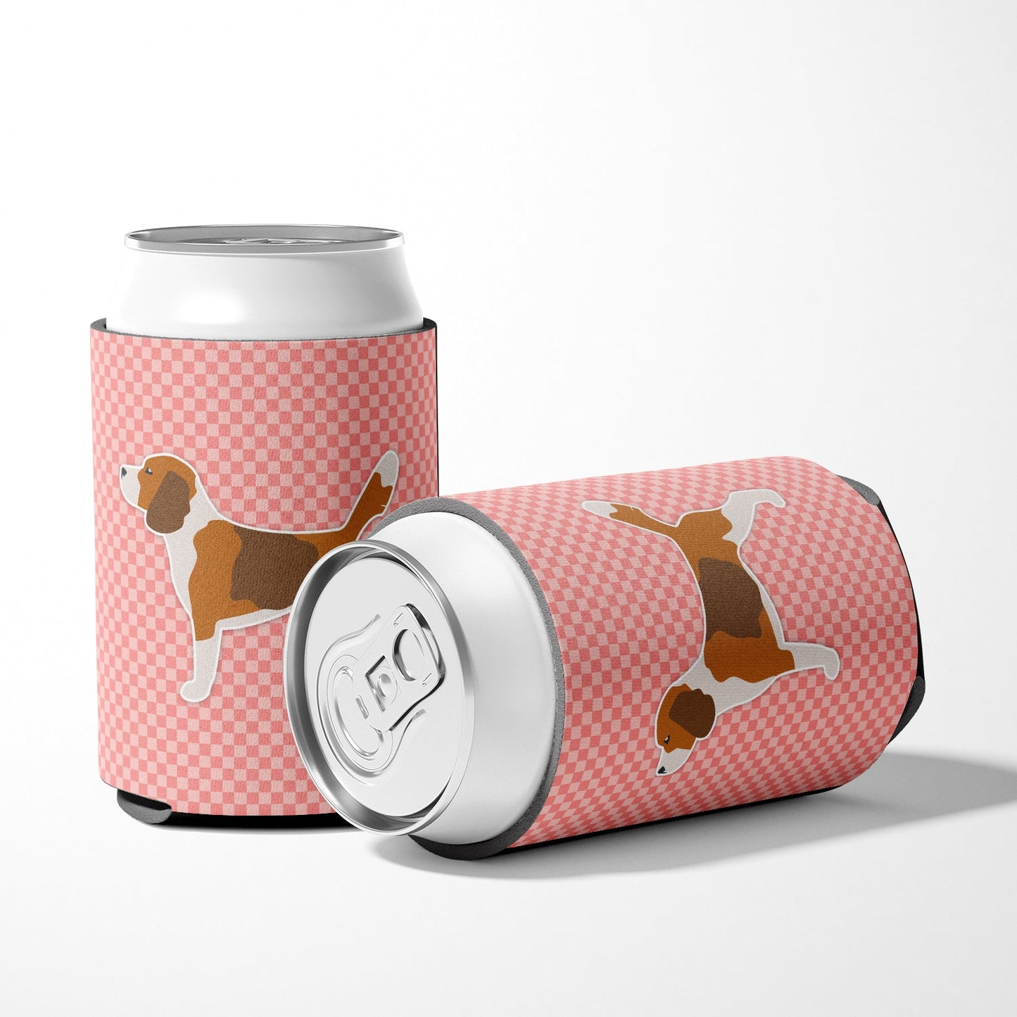 Beagle Checkerboard Pink Can or Bottle Hugger BB3610CC