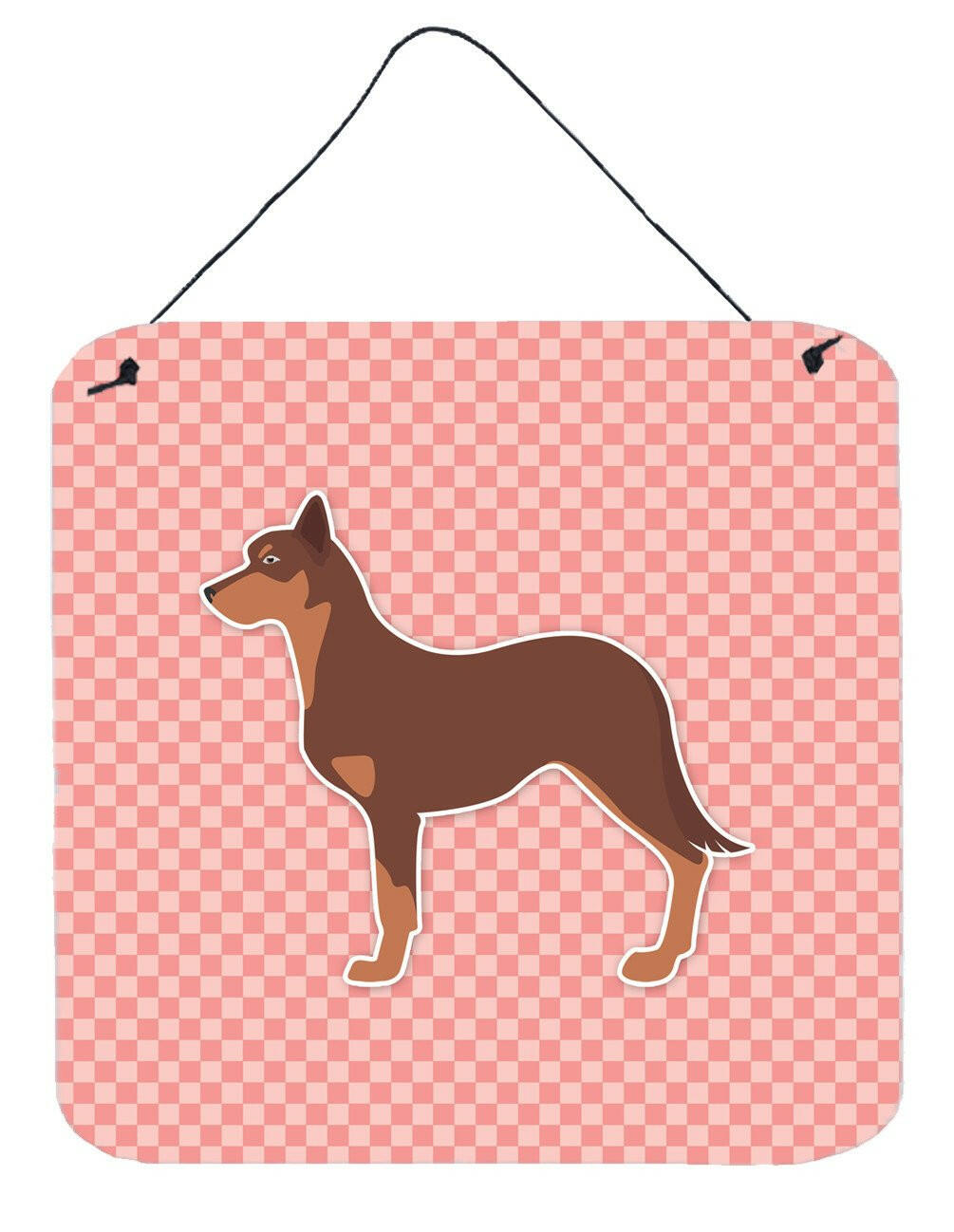 Australian Kelpie Dog Checkerboard Pink Wall or Door Hanging Prints BB3629DS66