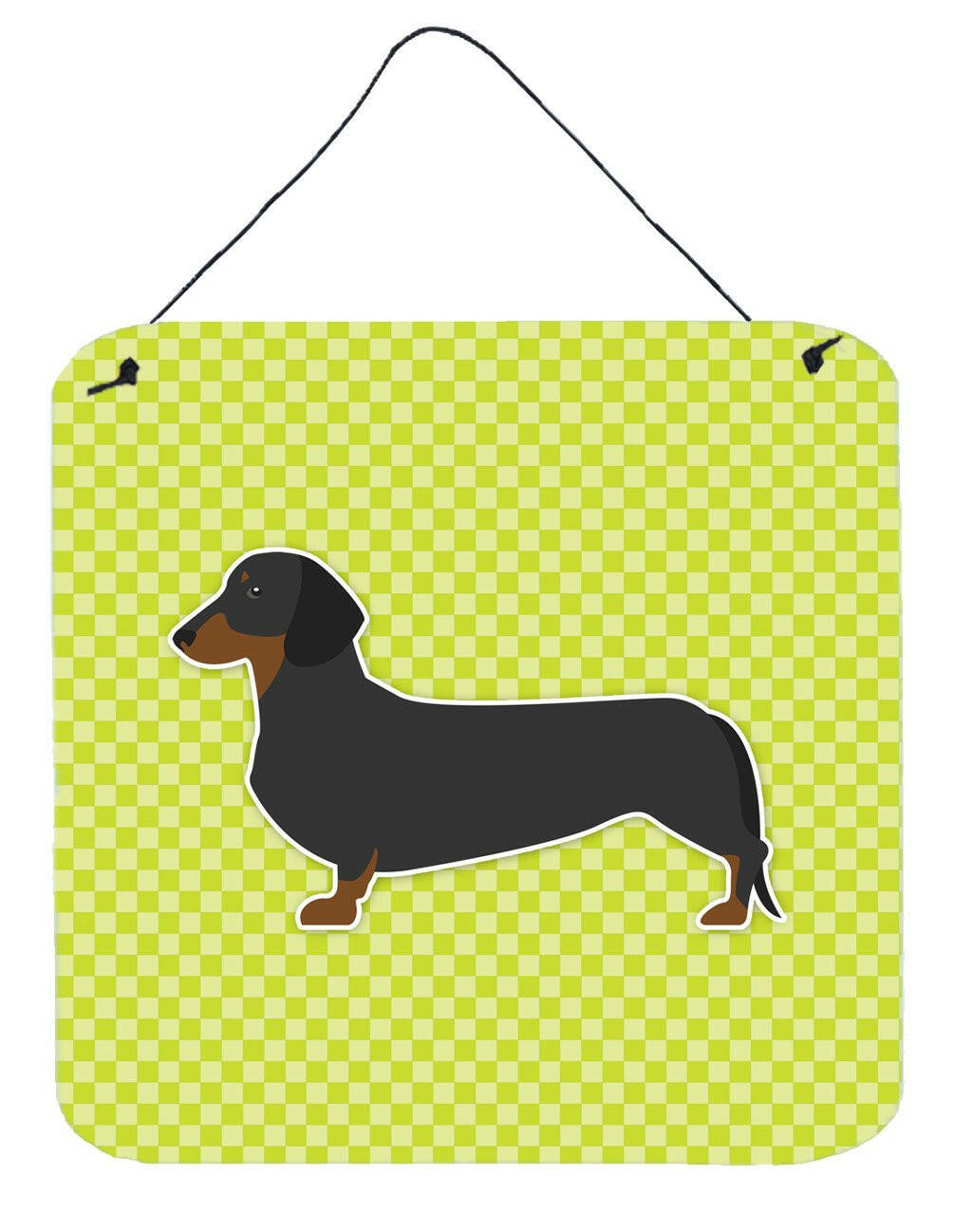 Dachshund Checkerboard Green Wall or Door Hanging Prints BB3782DS66