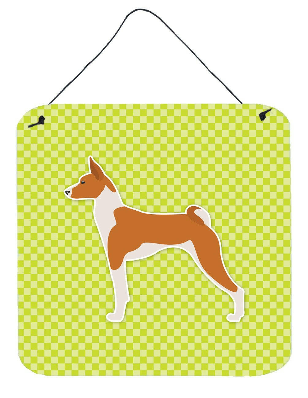 Basenji Checkerboard Green Wall or Door Hanging Prints BB3874DS66