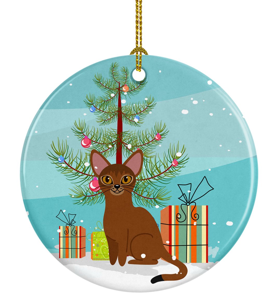 Abyssinian Cat Merry Christmas Tree Ornament - Round Ceramic Ornament – Artist-Designed Keepsake Decoration BB4411CO1