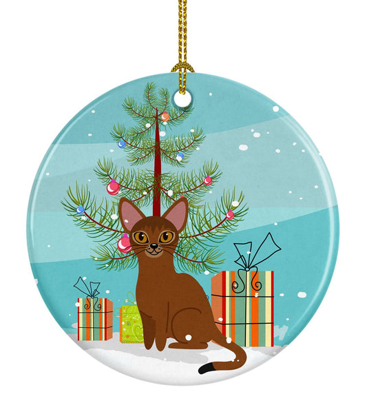 Abyssinian Cat Merry Christmas Tree Ornament - Round Ceramic Ornament – Artist-Designed Keepsake Decoration BB4411CO1