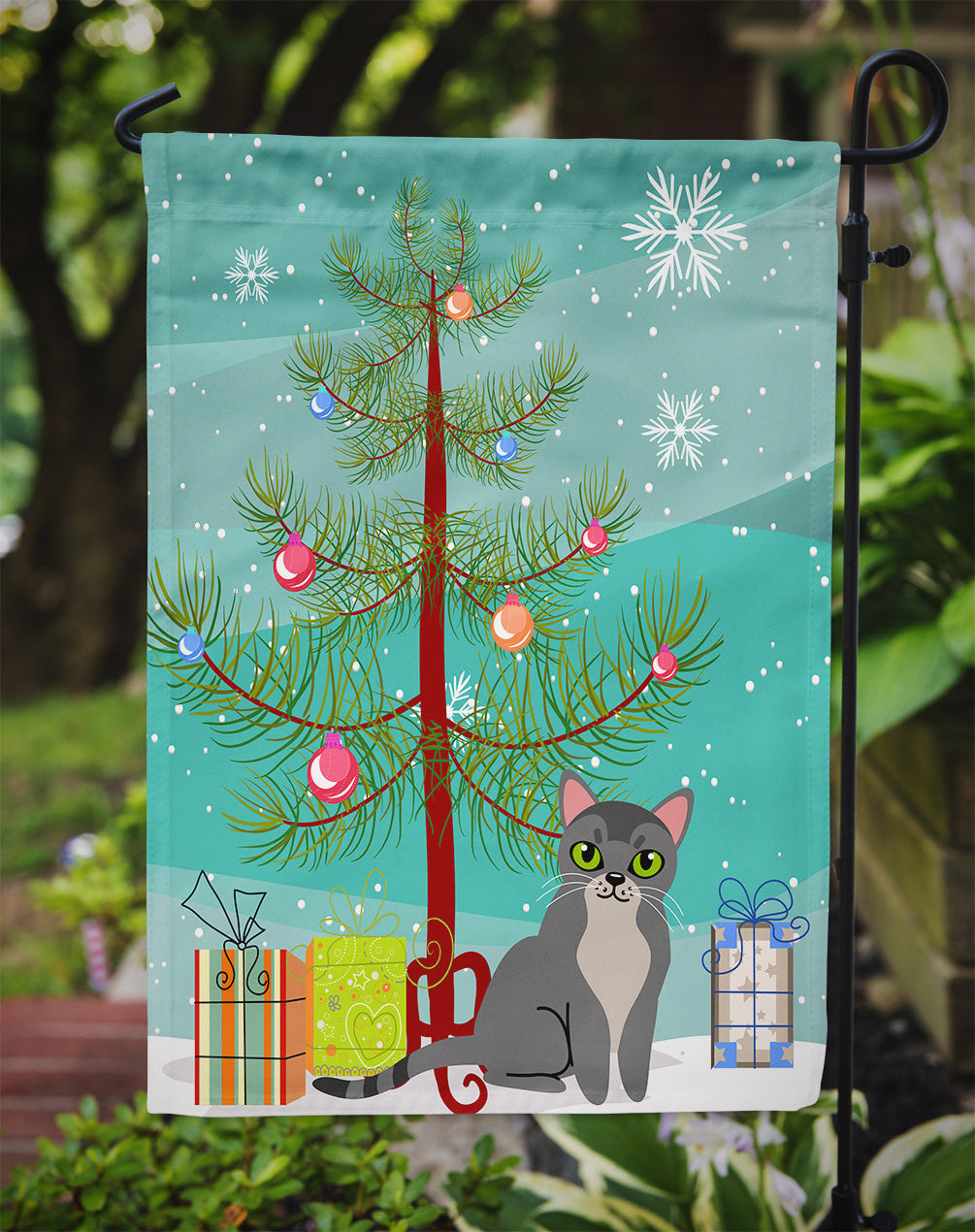 Asian Cat Merry Christmas Tree Garden Flag - Outdoor Decorative Yard Flag BB4414GF
