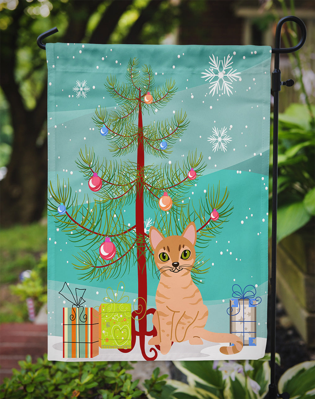 Australian Mist Cat Merry Christmas Tree Garden Flag - Outdoor Decorative Yard Flag BB4415GF