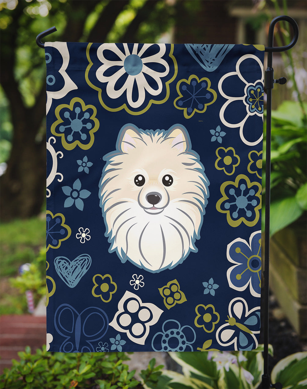 Blue Flowers Pomeranian Flag Garden Size BB5058GF