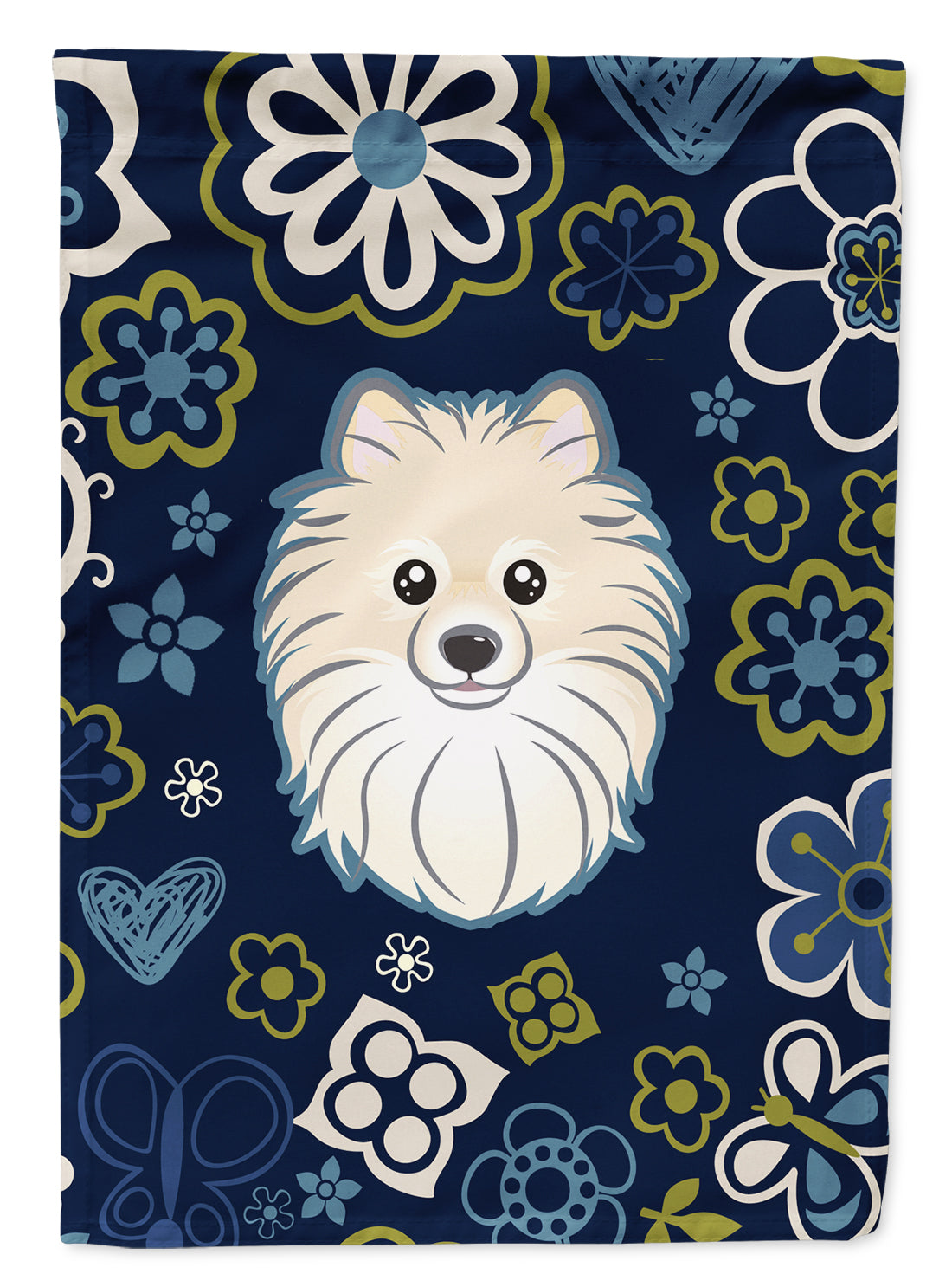 Blue Flowers Pomeranian Flag Garden Size BB5058GF