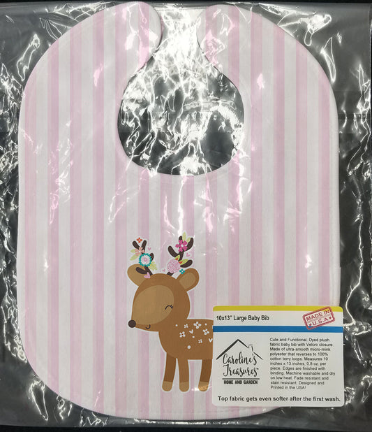 Deer in Pink Stripes Baby Bib BB6934BIB