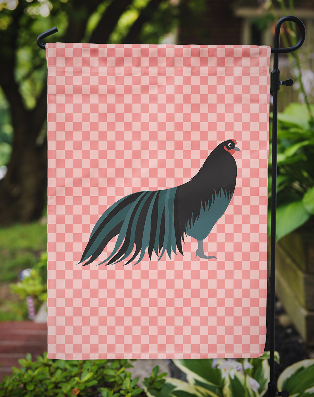 Sumatra Chicken Pink Check Flag Garden Size