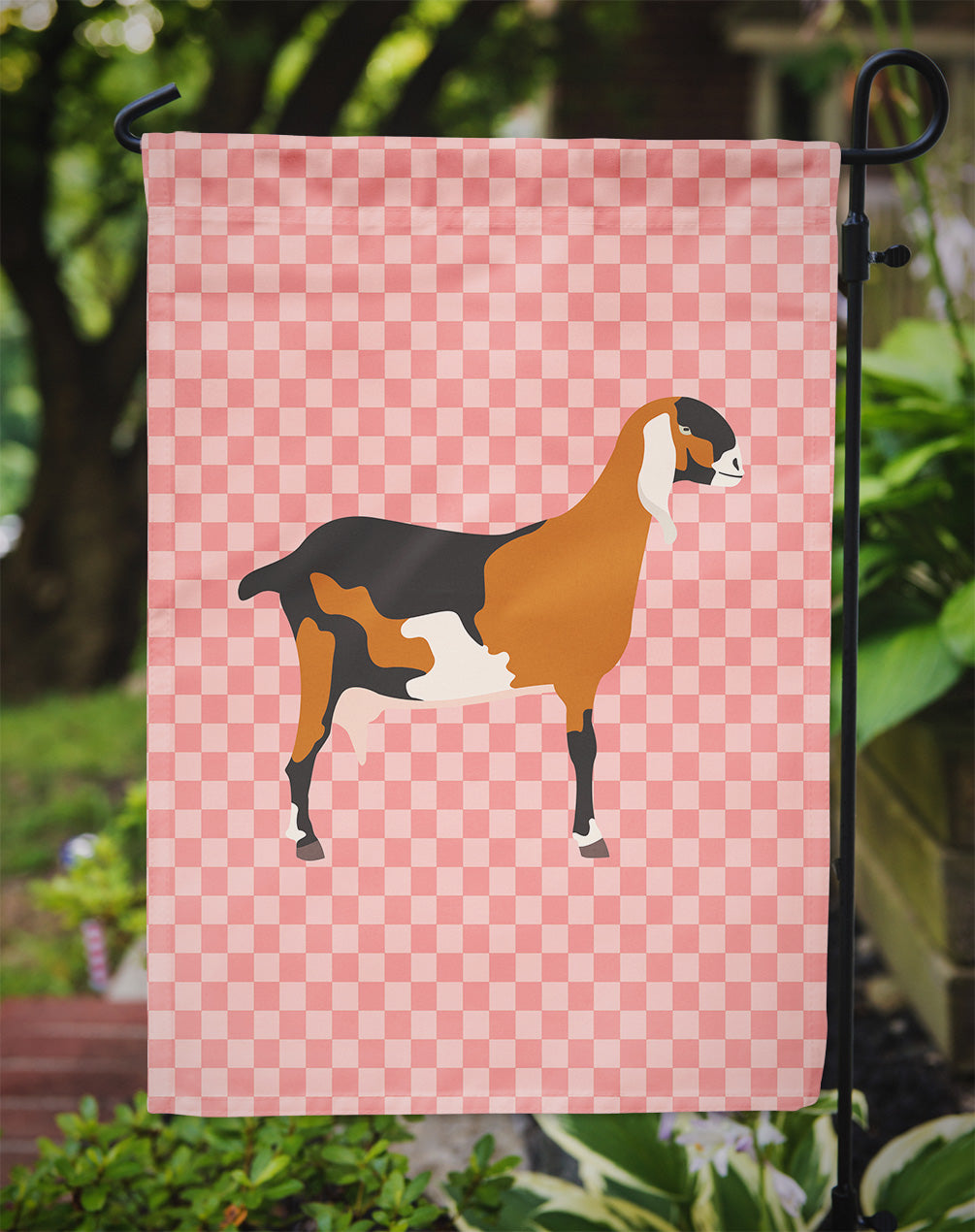 Anglo-nubian Nubian Goat Pink Check Garden Flag - Outdoor Decorative Yard Flag
