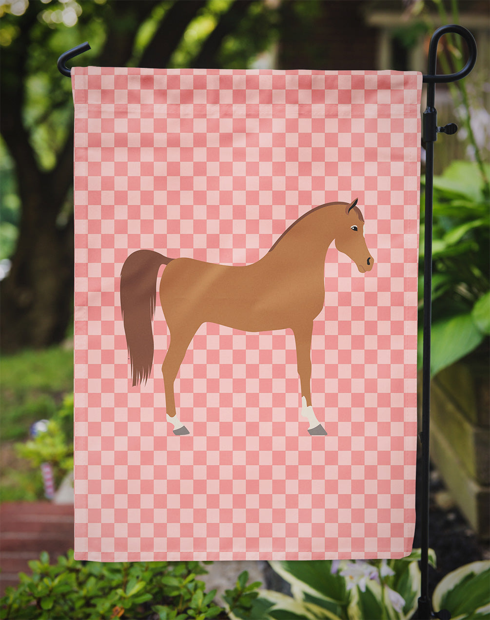 Arabian Horse Pink Check Garden Flag - Outdoor Decorative Yard Flag