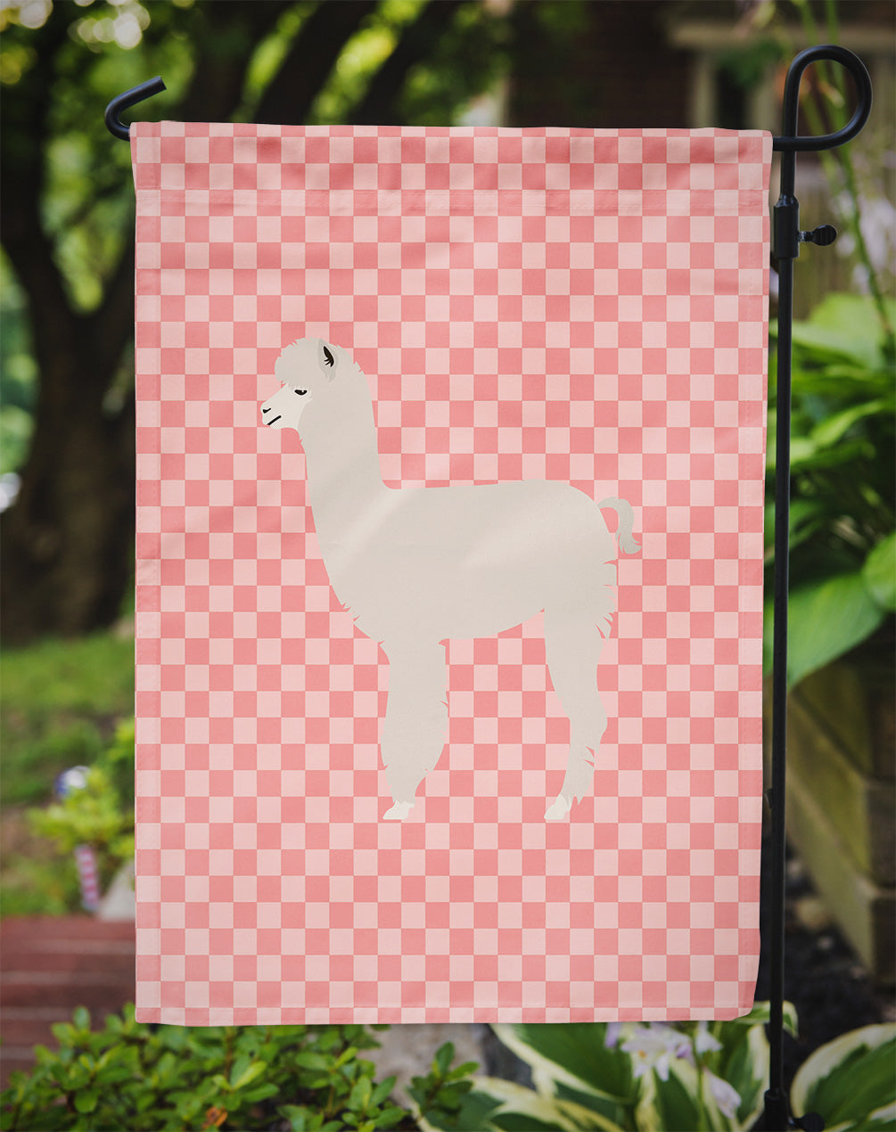 Alpaca Pink Check Garden Flag - Outdoor Decorative Yard Flag