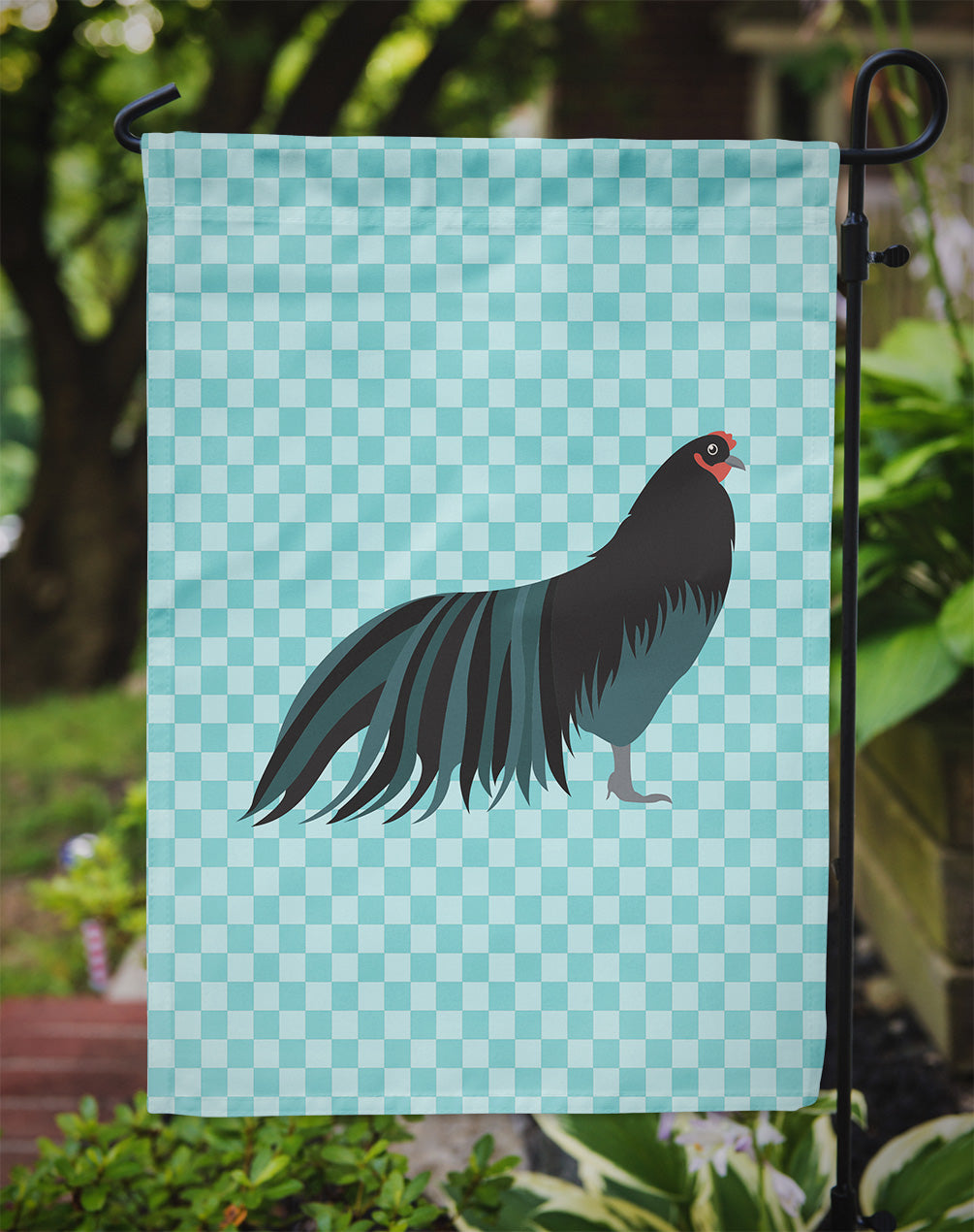 Sumatra Chicken Blue Check Flag Garden Size
