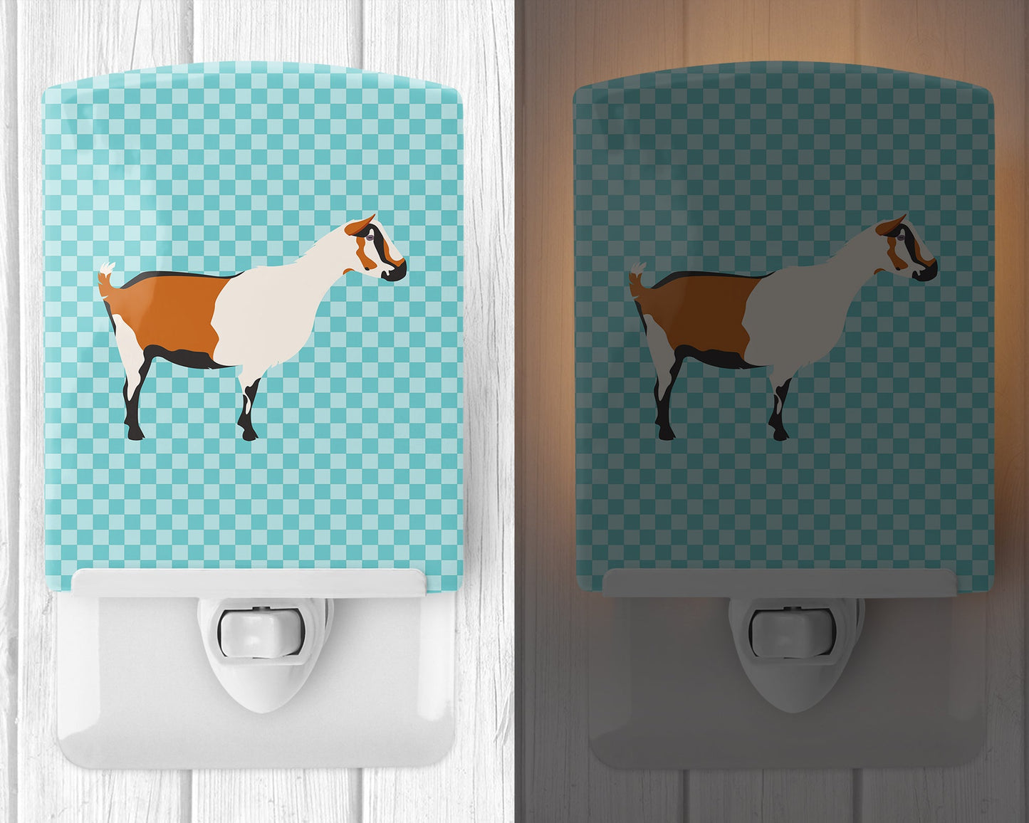 Alpine Goat Blue Check Ceramic Night Light BB8054CNL