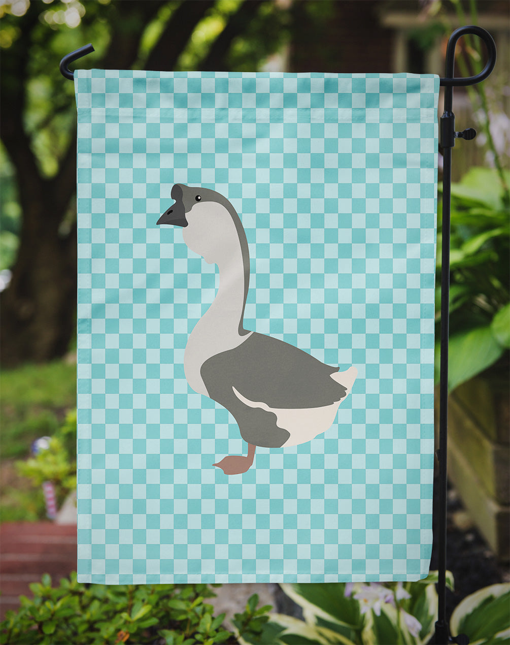 African Goose Blue Check Garden Flag - Outdoor Decorative Yard Flag
