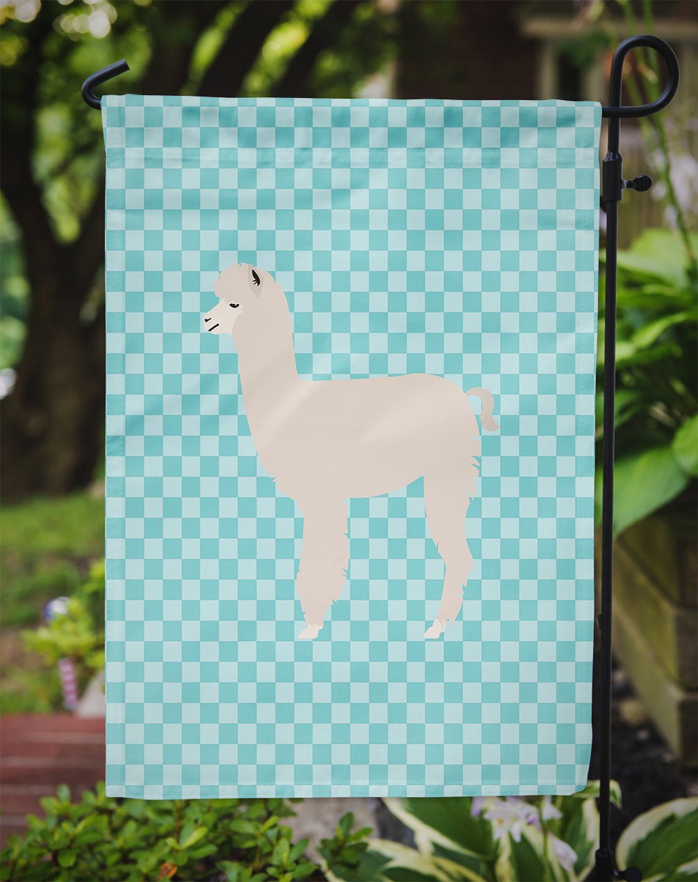 Alpaca Blue Check Garden Flag - Outdoor Decorative Yard Flag