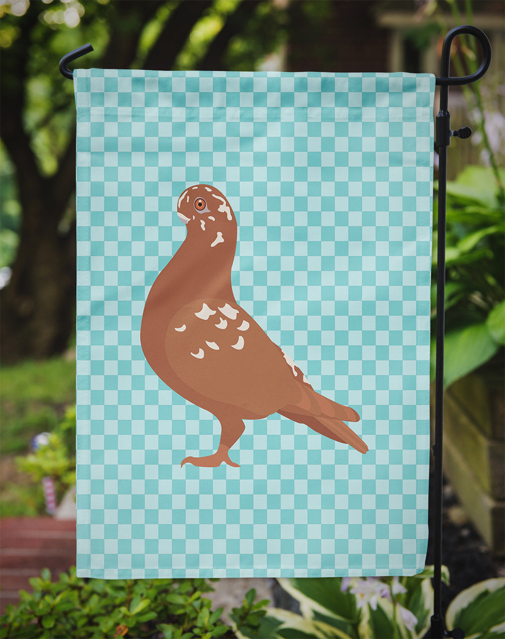 African Owl Pigeon Blue Check Garden Flag - Outdoor Decorative Yard Flag