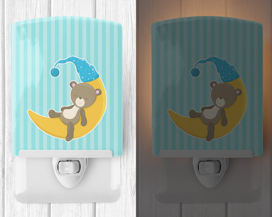 Baby Boy Bear on Moon Ceramic Night Light BB8612CNL