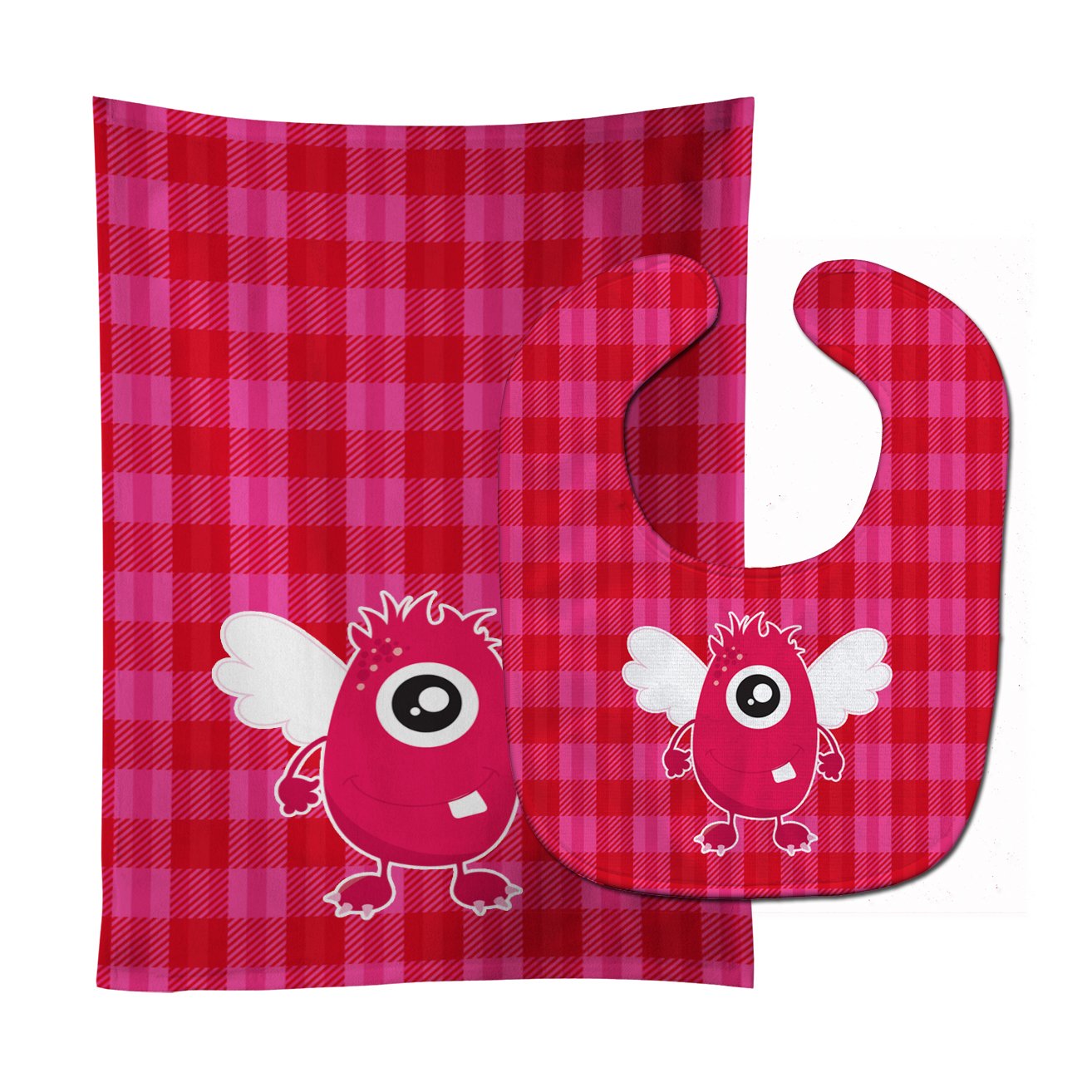 Monster Angel on Plaid #2 Baby Bib & Burp Cloth BB9120STBU