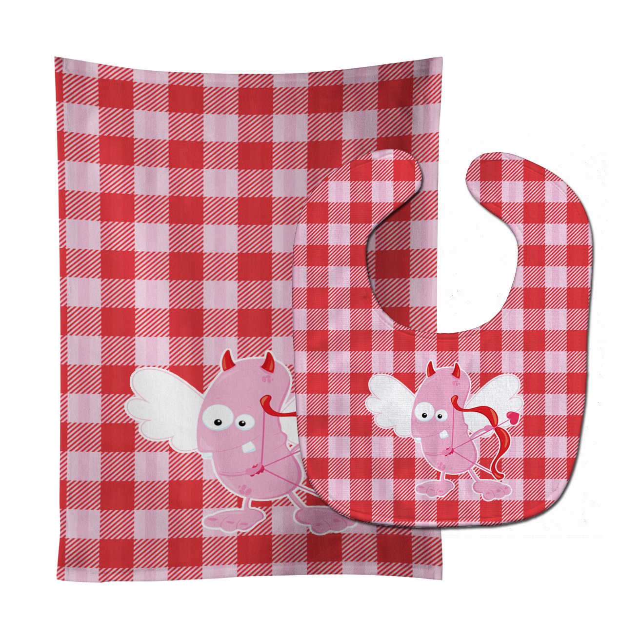 Cupid Monster Angel on Plaid #2 Baby Bib & Burp Cloth BB9121STBU