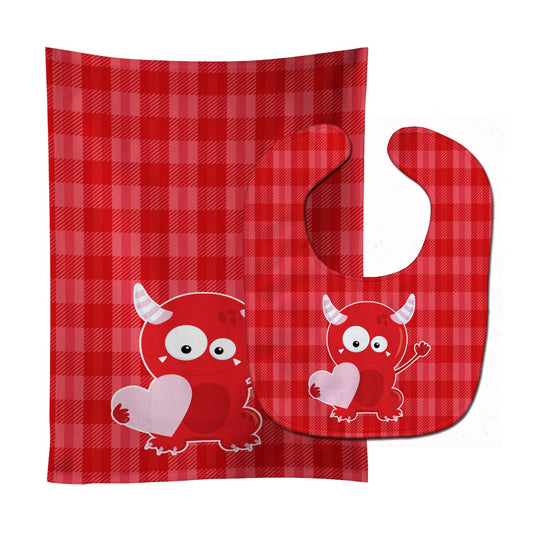 Cupid Monster Angel on Plaid #3 Baby Bib & Burp Cloth BB9123STBU