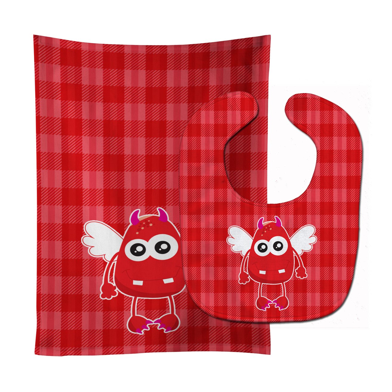 Cupid Monster Angel on Plaid #4 Baby Bib & Burp Cloth BB9124STBU