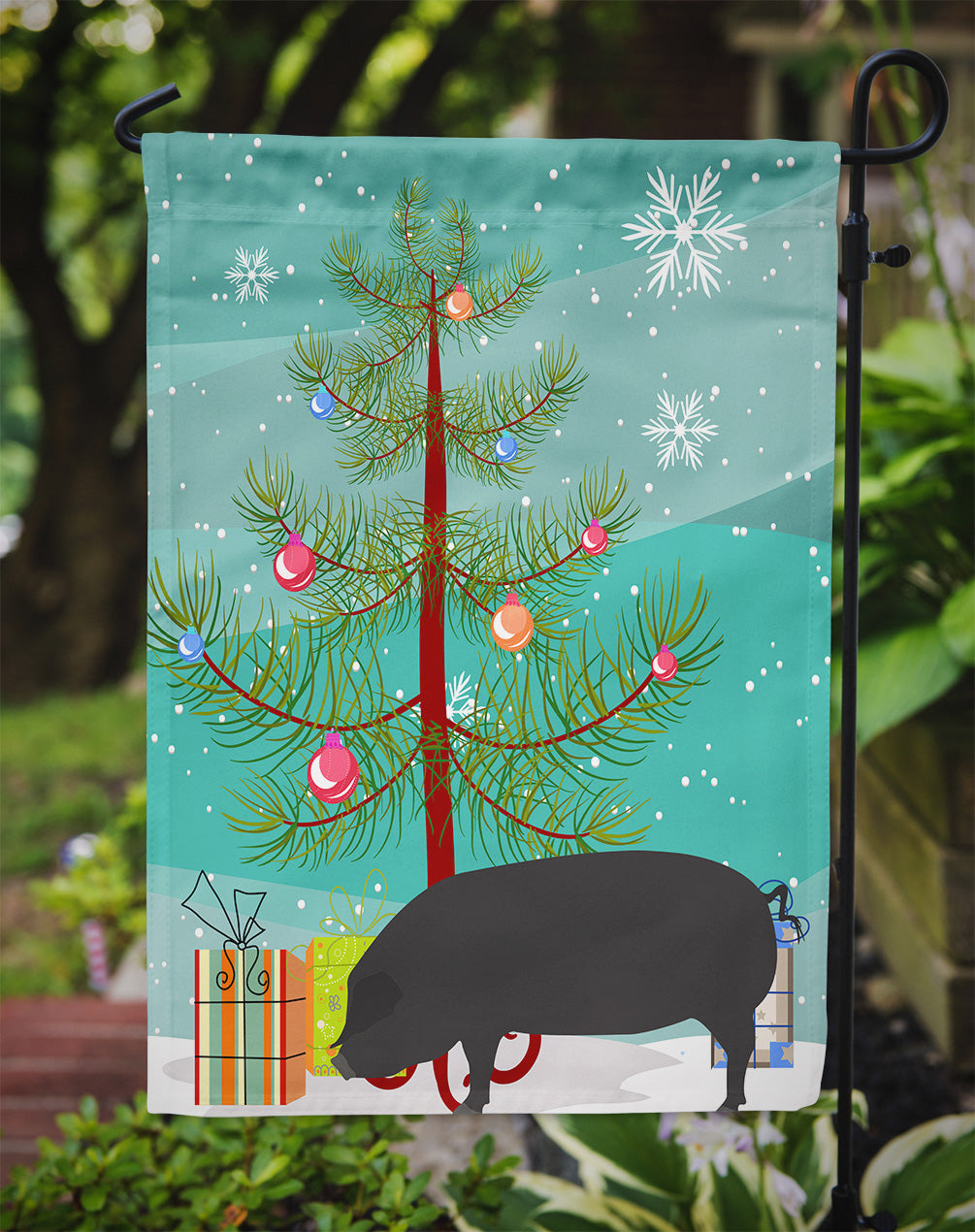 Devon Large Black Pig Christmas Garden Flag - Outdoor Decorative Yard Flag BB9298GF