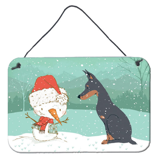 Doberman and Snowman Christmas Wall or Door Hanging Prints CK2038DS812