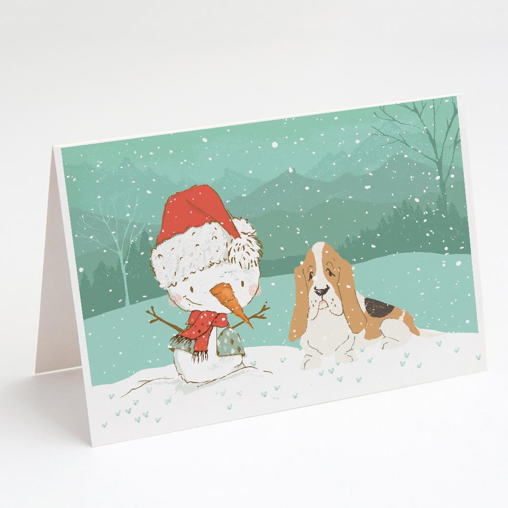 Basset Hound Snowman Christmas Greeting Cards and Envelopes Pack of 8