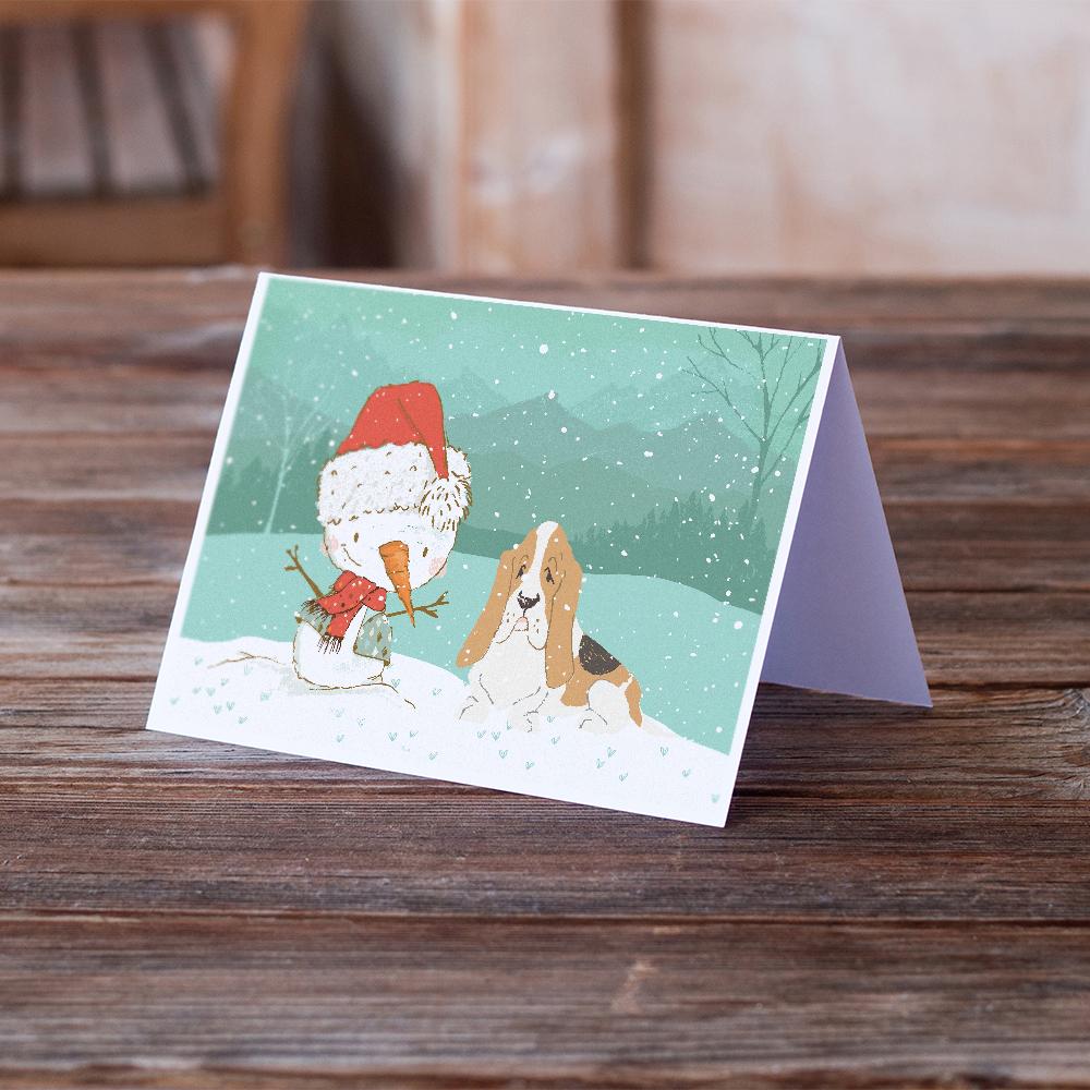 Basset Hound Snowman Christmas Greeting Cards and Envelopes Pack of 8
