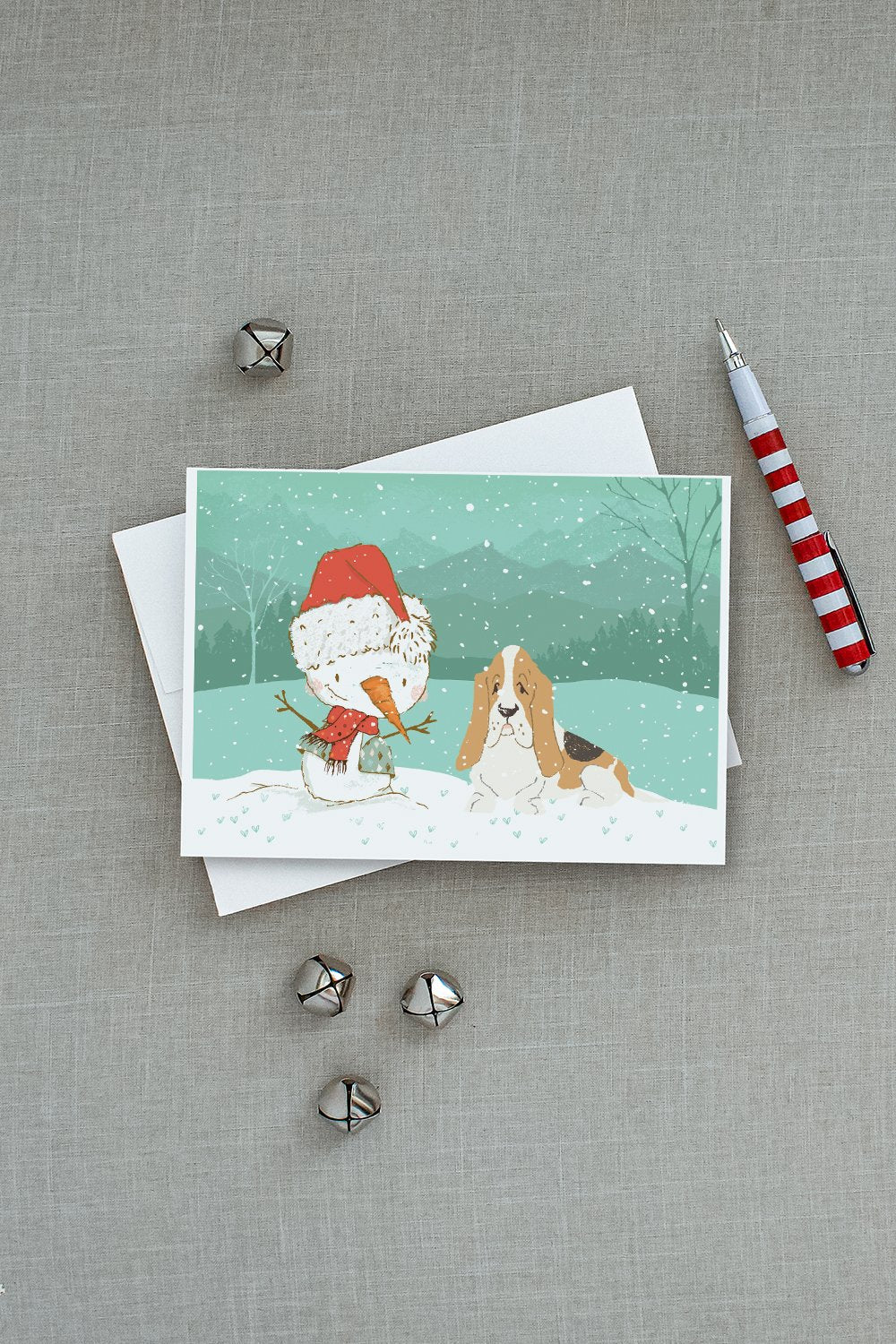 Basset Hound Snowman Christmas Greeting Cards and Envelopes Pack of 8