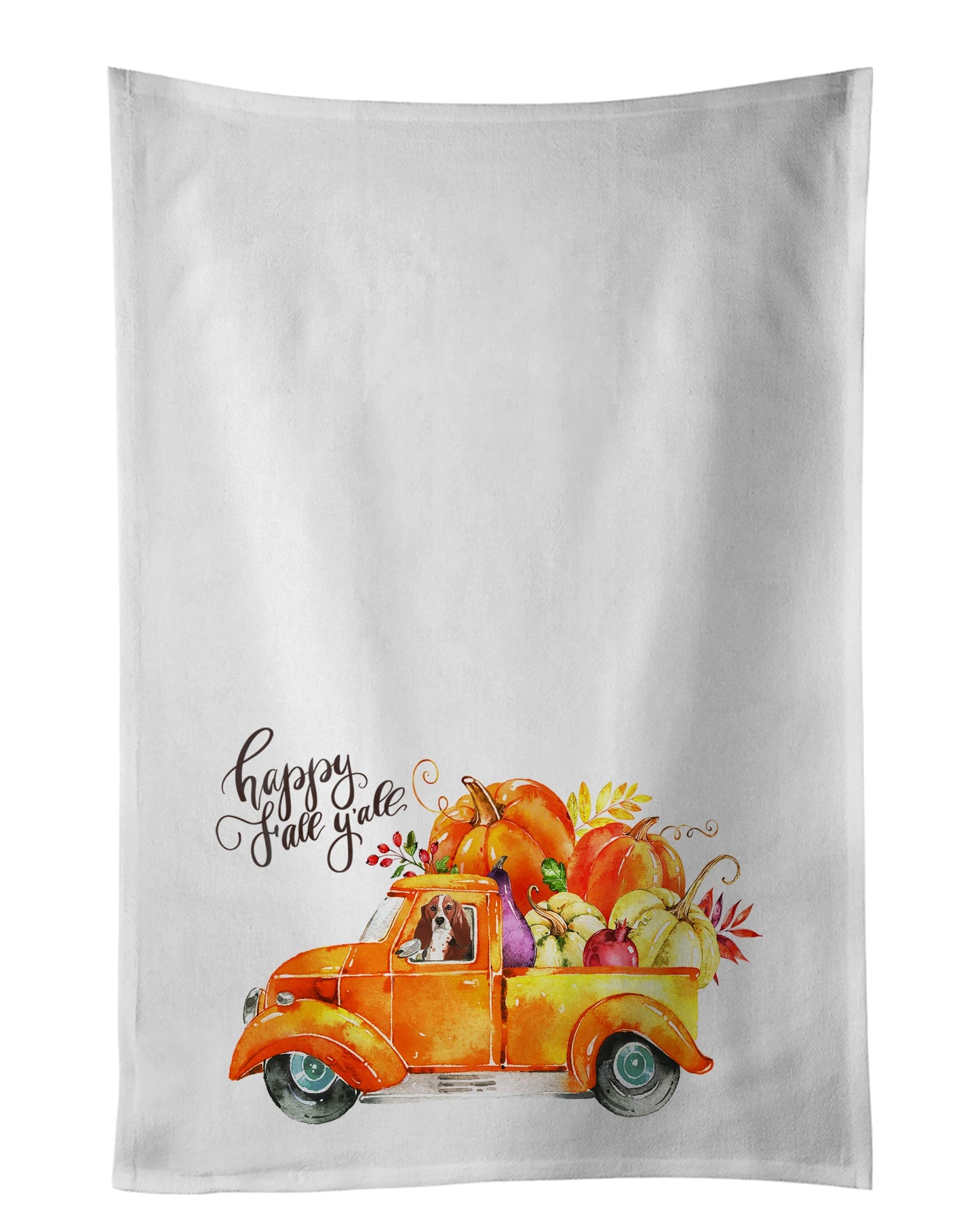 Fall Harvest Basset Hound White Kitchen Towel Set of 2