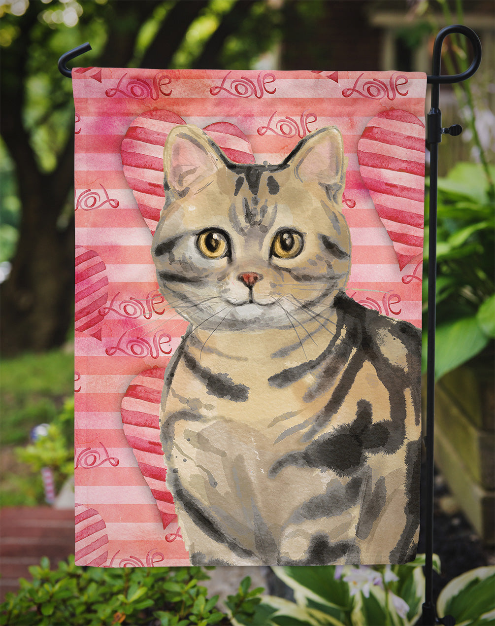American Shorthair Brown Tabby Cat Love Garden Flag - Outdoor Decorative Yard Flag CK3043GF