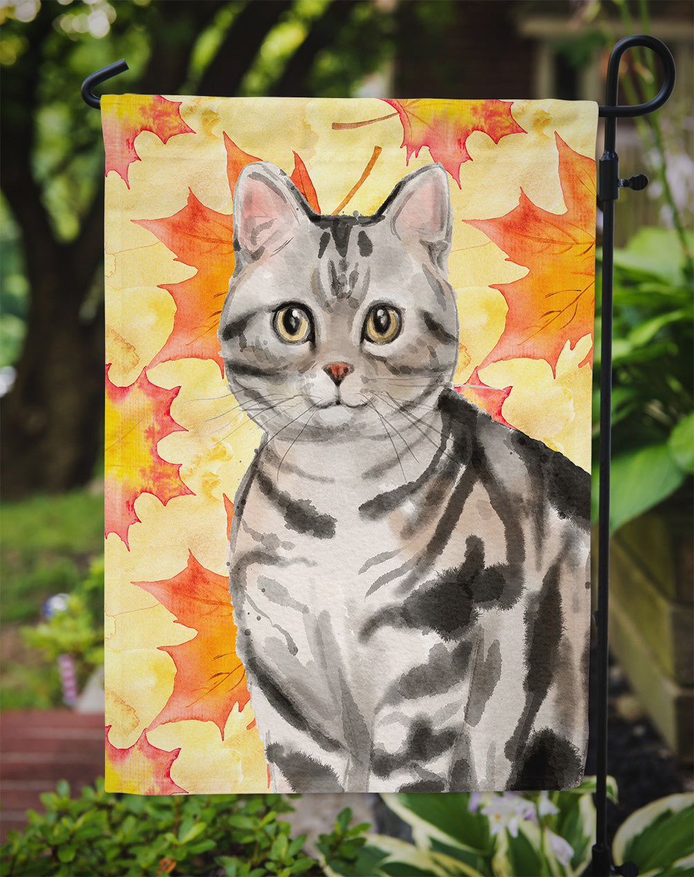American Shorthair Fall Leaves Garden Flag - Outdoor Decorative Yard Flag CK3074GF