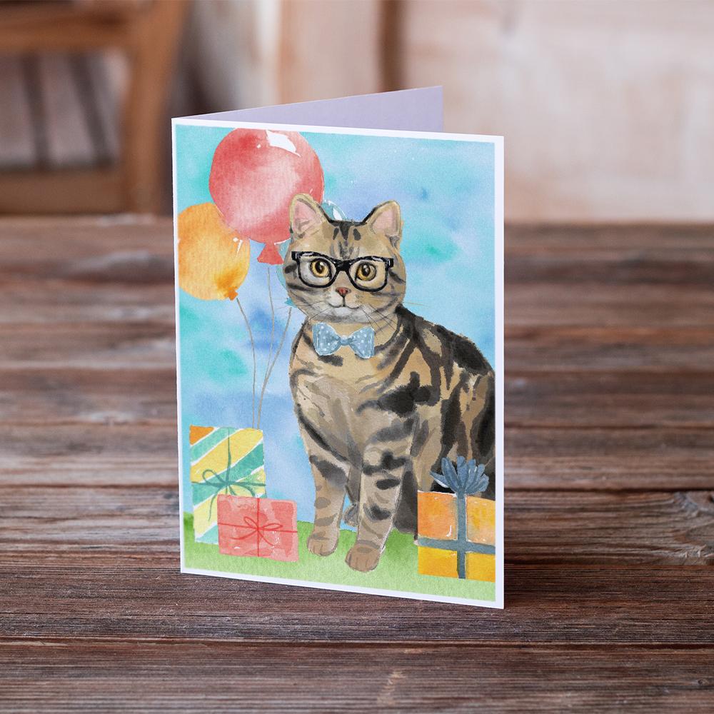 American Shorthair Brown Tabby Happy Birthday Greeting Cards and Envelopes Pack of 8